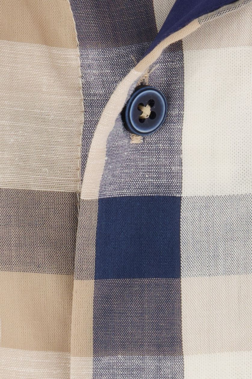 Portofino casual overhemd korte mouw  donkerblauw geruit katoen wijde fit