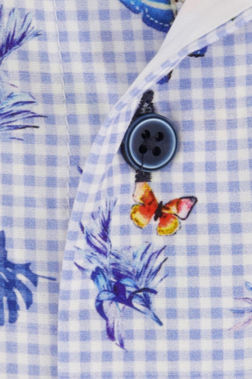 Portofino casual overhemd korte mouw lichtblauw met bloemenprint
