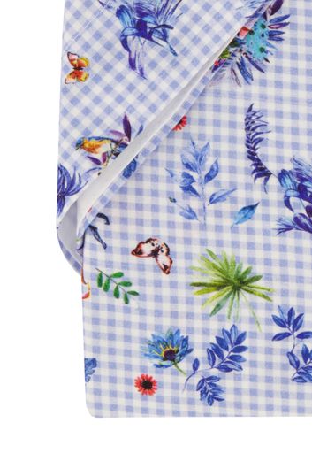 Portofino casual overhemd korte mouw  wijde fit lichtblauw geruit printje katoen
