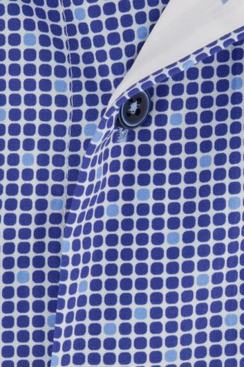 Blauw geprint overhemd korte mouw Portofino casual wijde fit katoen