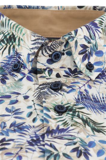 Portofino casual overhemd korte mouw  wijde fit blauw groene bladeren katoen