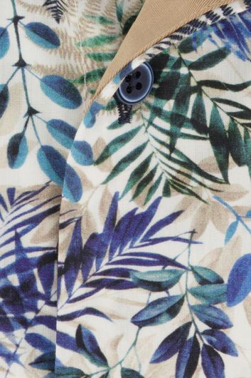 Portofino casual overhemd korte mouw  wijde fit blauw groene bladeren katoen