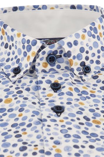 Portofino casual overhemd korte mouw  wijde fit blauw stippen katoen