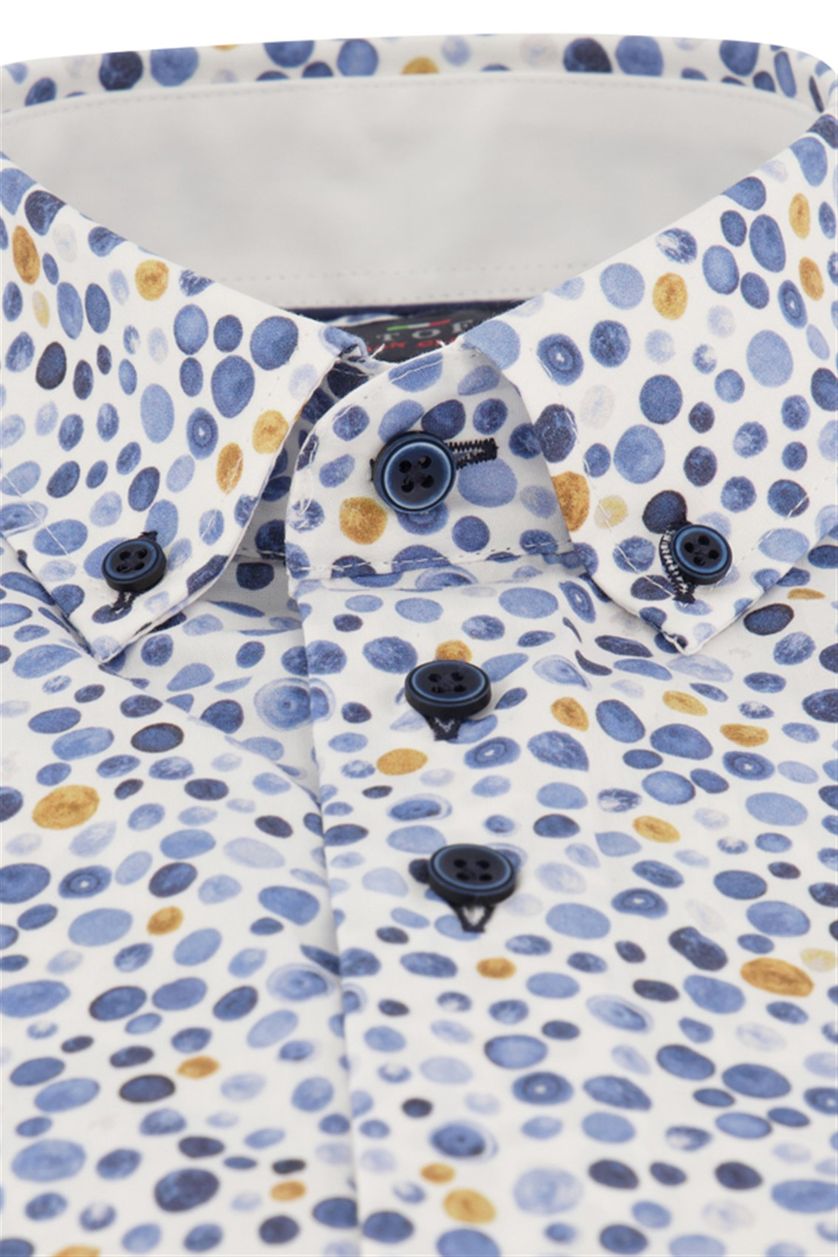 Portofino overhemd korte mouw blauw geprint met button down boord