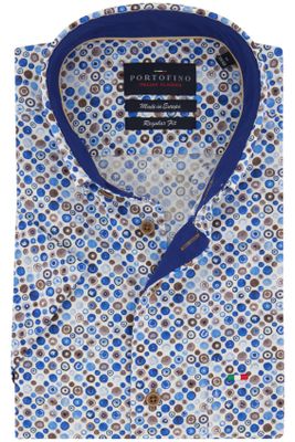 Portofino casual overhemd korte mouw Portofino  blauw geprint katoen wijde fit 