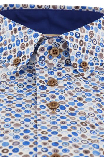 Portofino casual overhemd korte mouw  wijde fit blauw bruin geprint katoen
