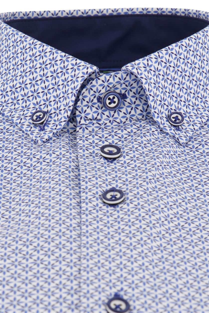 Portofino casual overhemd korte mouw  blauw geprint katoen wijde fit