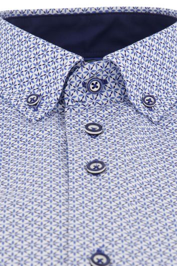 Portofino overhemd korte mouw casual wijde fit blauw geprint katoen