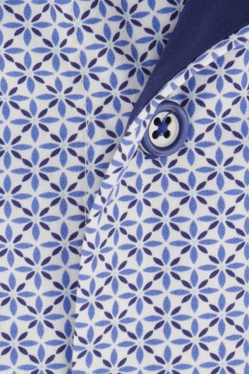 Portofino overhemd korte mouw casual wijde fit blauw geprint katoen