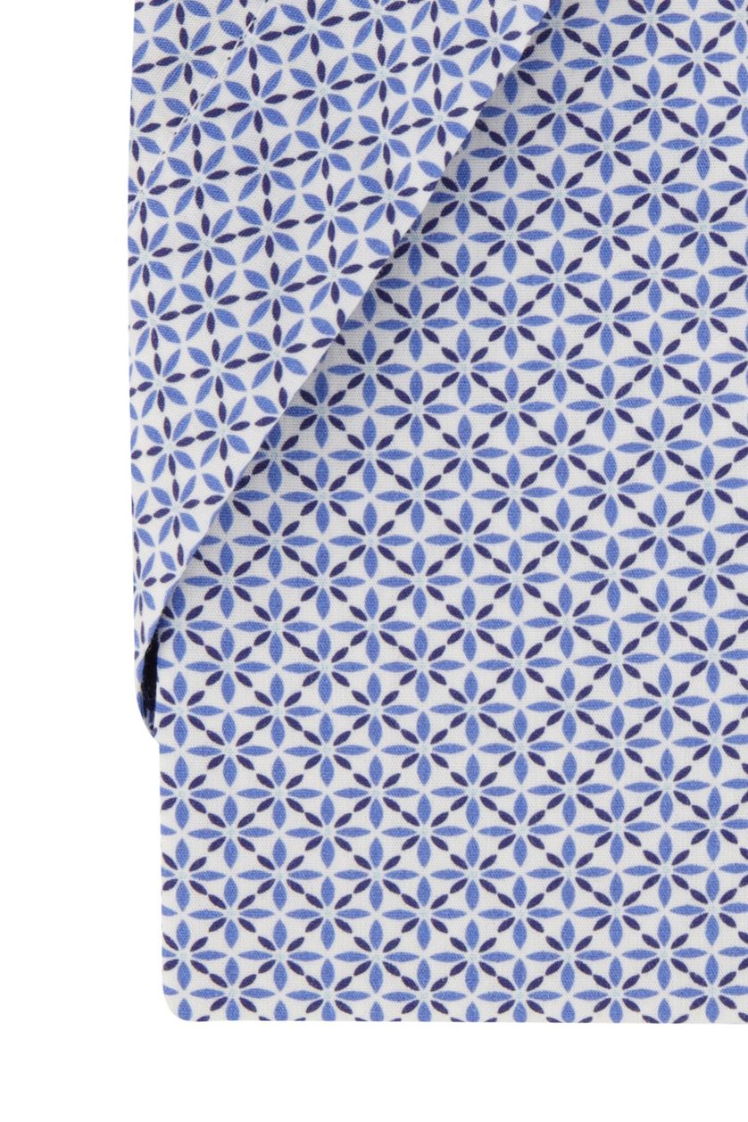 Portofino casual overhemd korte mouw  blauw geprint katoen wijde fit