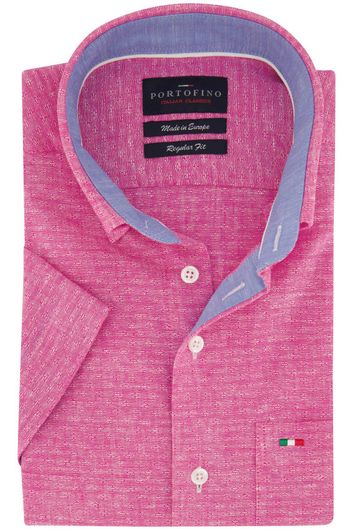 casual overhemd korte mouw Portofino  roze effen linnen wijde fit 