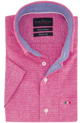 Portofino casual overhemd korte mouw Portofino  roze effen linnen wijde fit 