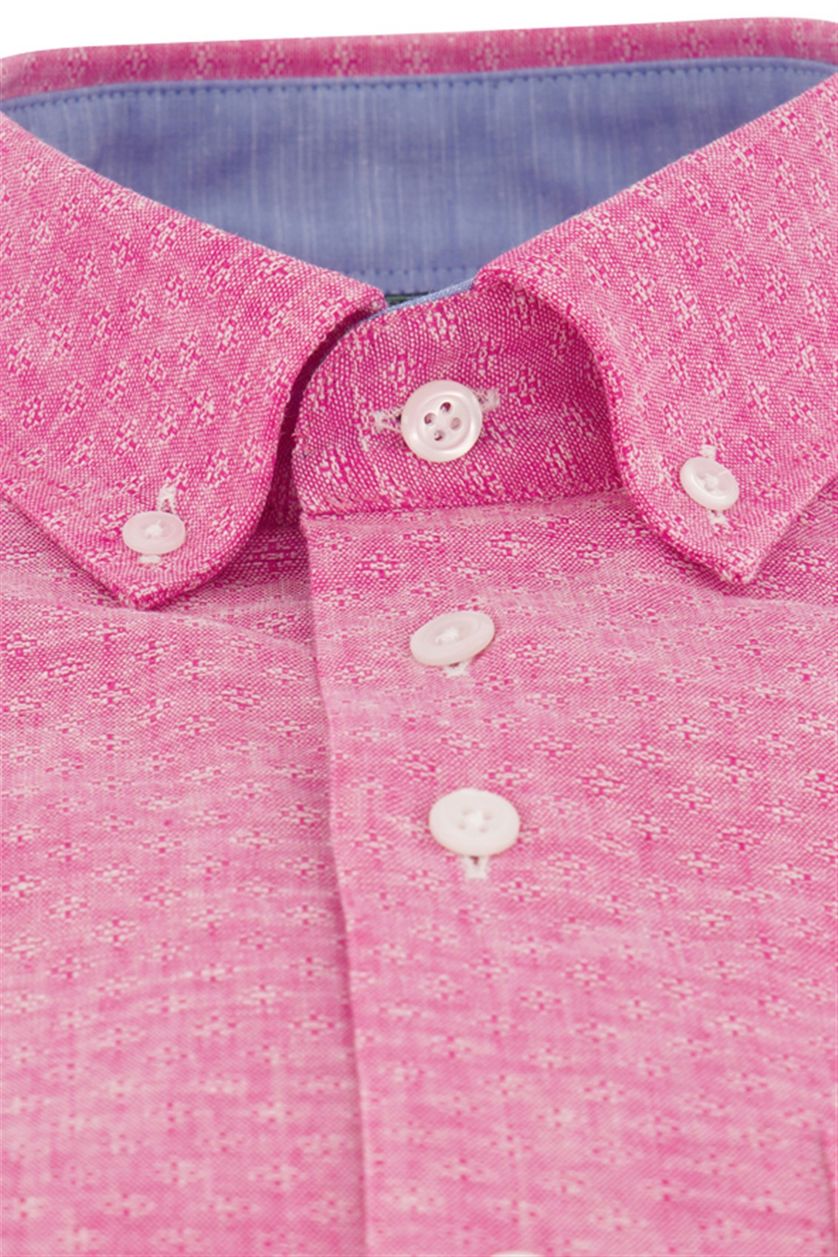 Portofino casual overhemd korte mouw  roze effen linnen wijde fit