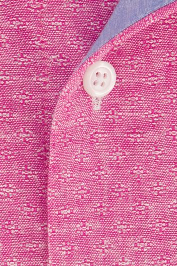 casual overhemd korte mouw Portofino  roze effen linnen wijde fit 