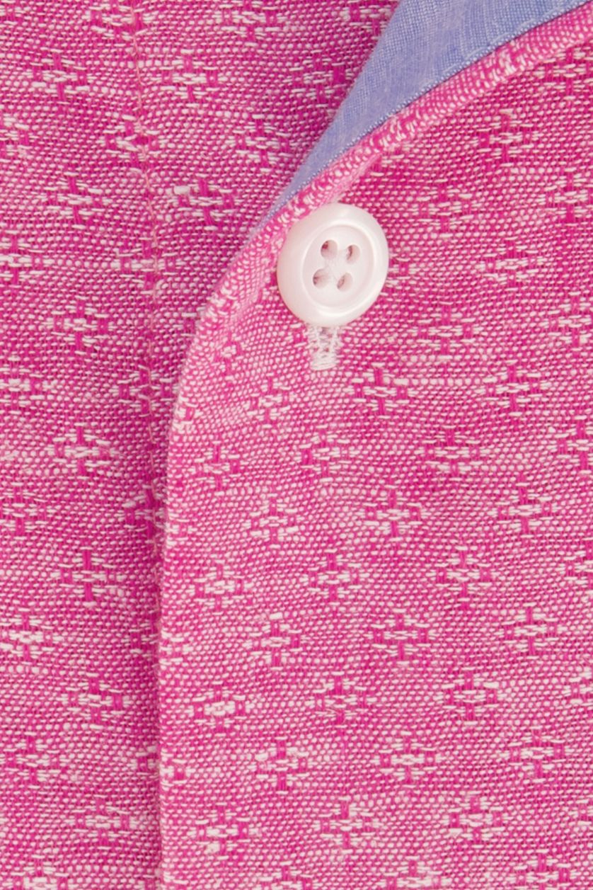 Portofino casual overhemd korte mouw  roze effen linnen wijde fit