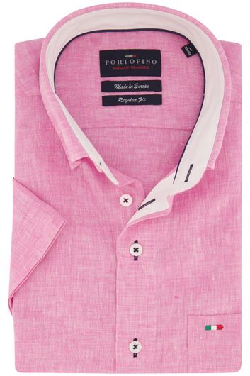 Portofino casual overhemd korte mouw  wijde fit roze effen katoen