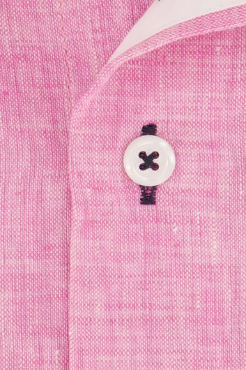 casual overhemd korte mouw Portofino  roze effen katoen wijde fit 