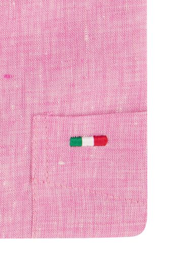 casual overhemd korte mouw Portofino  roze effen katoen wijde fit 