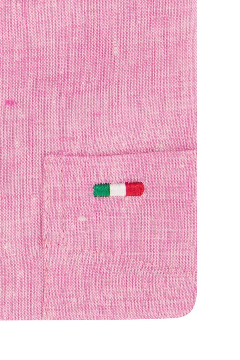 Portofino casual overhemd korte mouw  roze effen katoen wijde fit