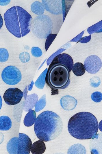 Portofino casual overhemd korte mouw wijde fit wit blauw geprint katoen