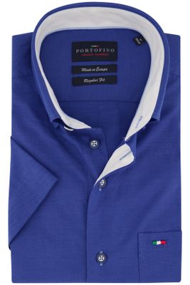 Portofino casual overhemd korte mouw Portofino  blauw effen katoen wijde fit 