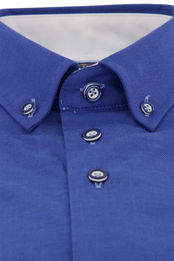 casual overhemd korte mouw Portofino  blauw effen katoen wijde fit 