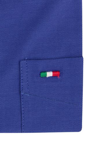 casual overhemd korte mouw Portofino  blauw effen katoen wijde fit 
