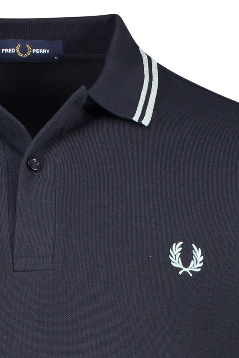Fred Perry polo  donkerblauw effen katoen normale fit witte strepen detail