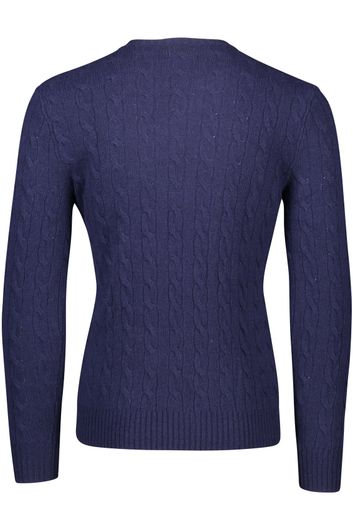 Polo Ralph Lauren trui met logo ronde hals donkerblauw effen merinowol