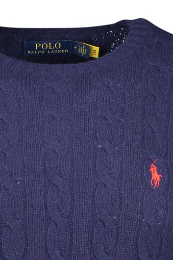 Polo Ralph Lauren trui met logo ronde hals donkerblauw effen merinowol
