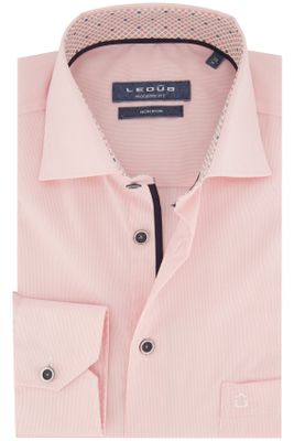 Ledub Ledub business overhemd normale fit roze gestreept katoen