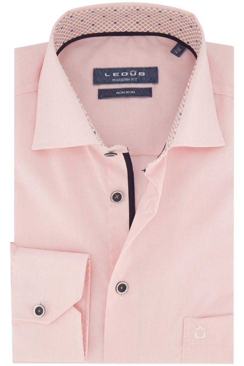 Ledub business overhemd roze gestreept katoen normale fit