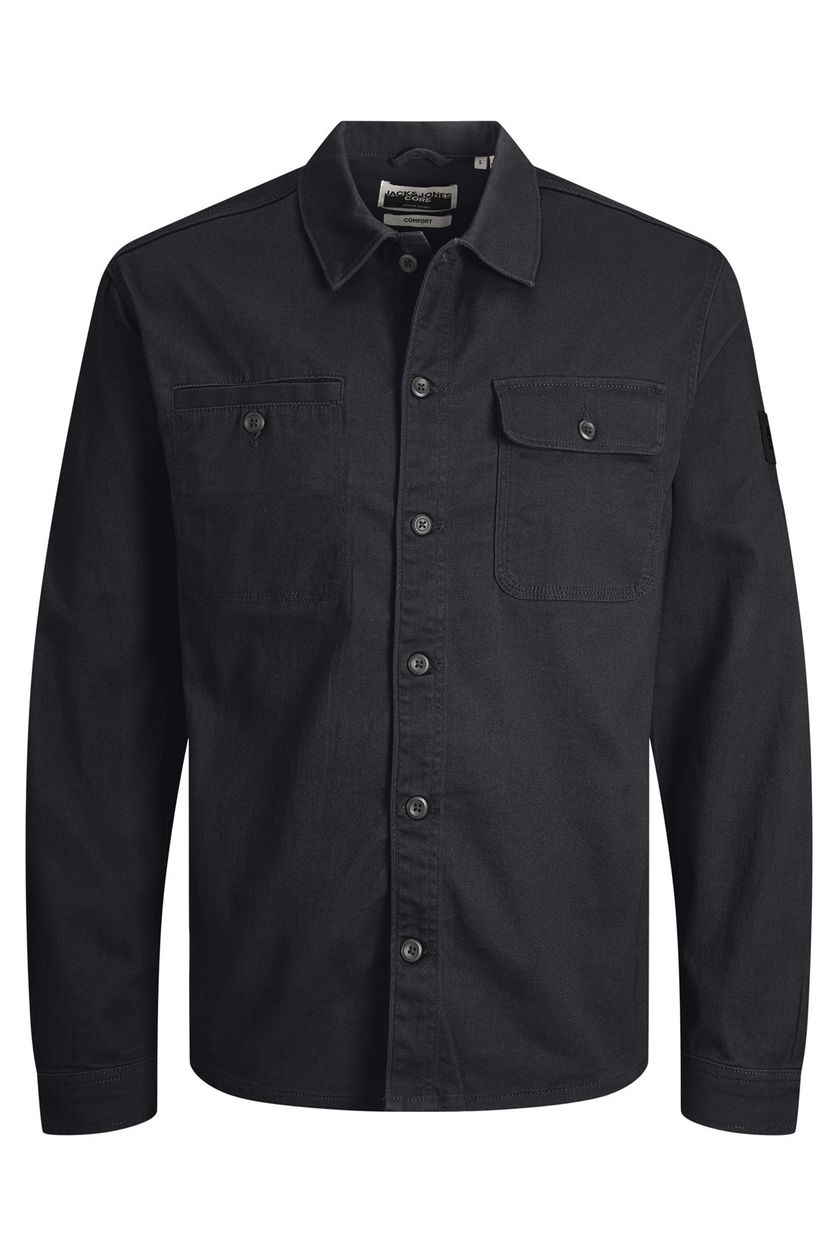 Jack & Jones casual overhemd zwart effen katoen overshirt knopen