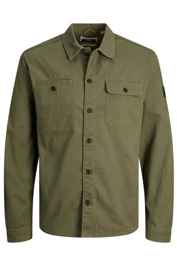 casual overhemd Plus Size Jack & Jones groen effen katoen overshirt knopen
