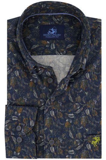 Eden Valley casual overhemd mouwlengte 7 wijde fit blauw geprint katoen