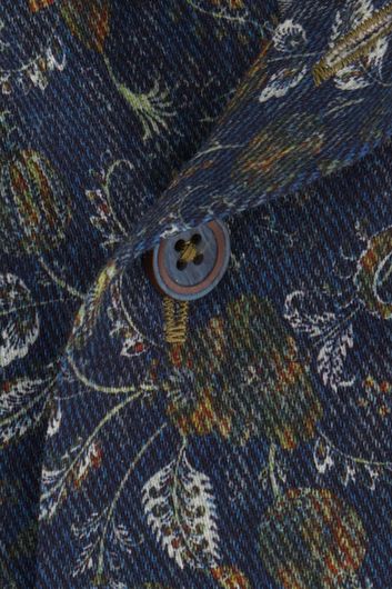 casual overhemd mouwlengte 7 Eden Valley blauw geprint katoen wijde fit 