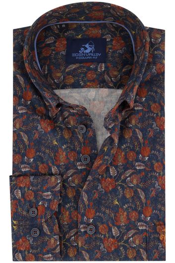 Eden Valley casual overhemd mouwlengte 7 wijde fit donkerblauw geprint katoen