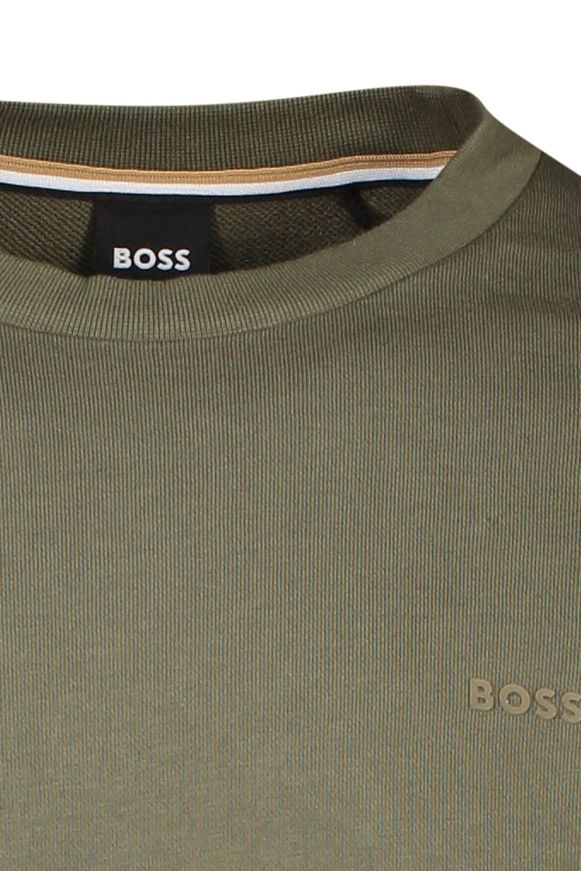 Hugo Boss sweater groen effen katoen ronde hals 