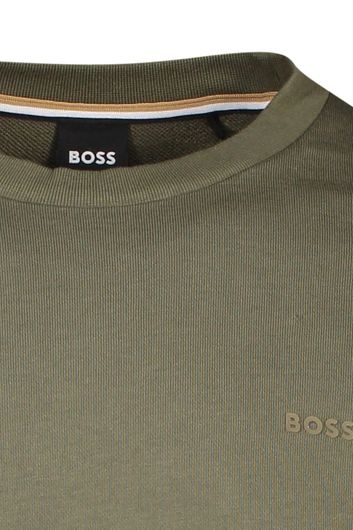sweater Hugo Boss groen effen katoen ronde hals 