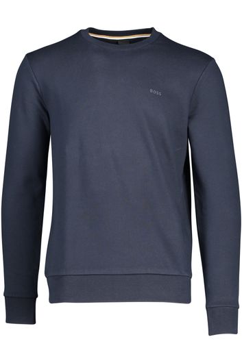 Hugo Boss sweater met logo ronde hals donkerblauw effen katoen