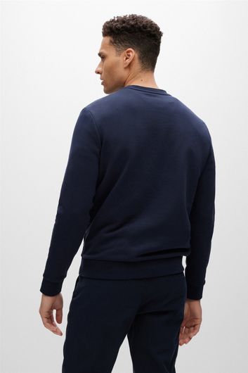 Hugo Boss sweater logo ronde hals blauw effen katoen
