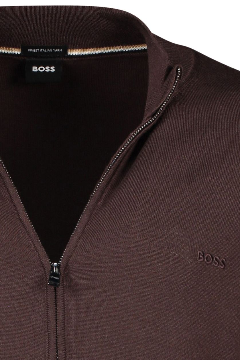 Hugo Boss vest bruin effen merinowol opstaande kraag rits