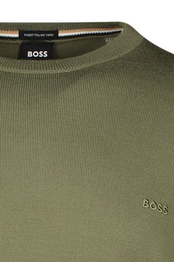 Hugo Boss trui Botto ronde hals groen effen wol