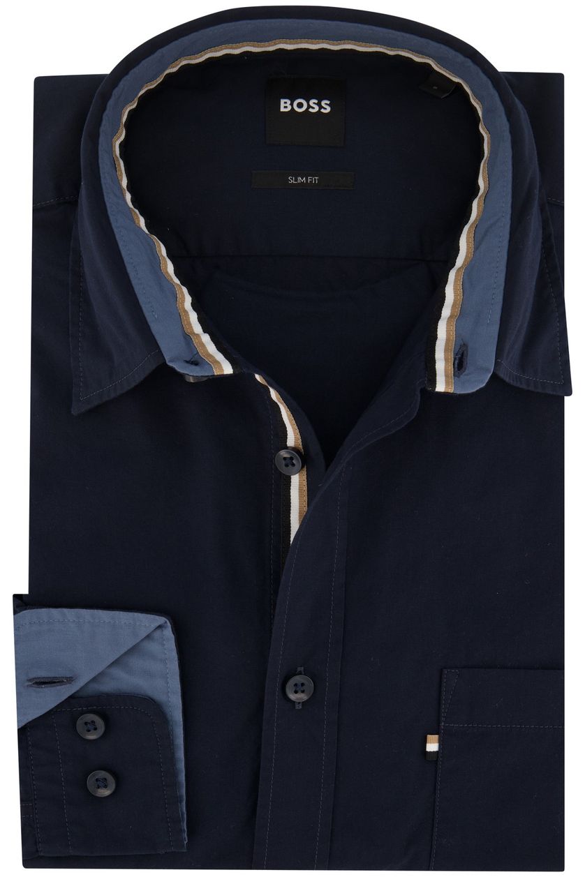 Hugo Boss casual overhemd  donkerblauw effen katoen slim fit