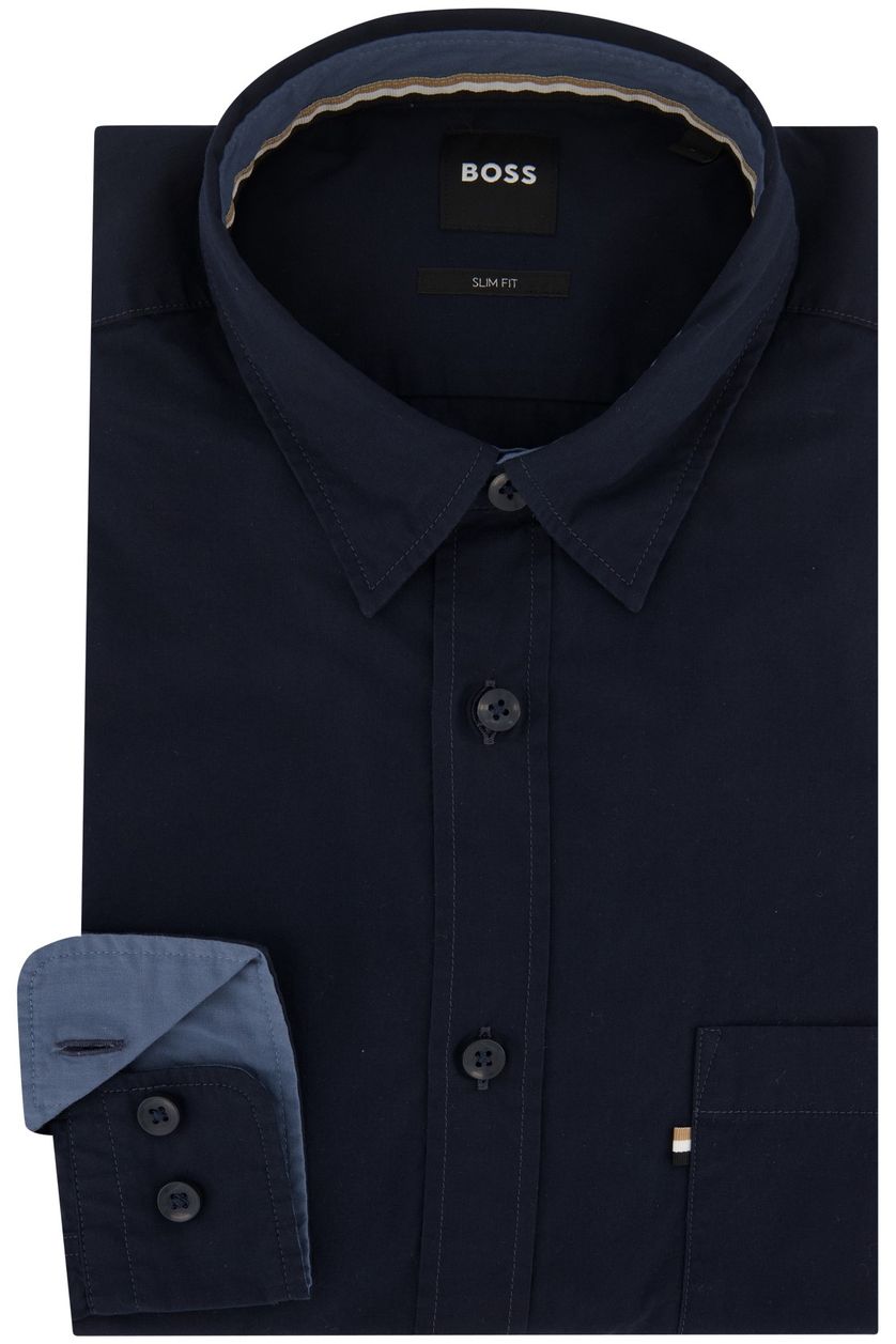 Hugo Boss casual overhemd  donkerblauw effen katoen slim fit