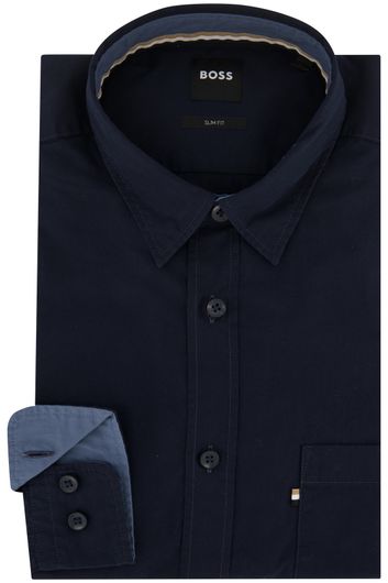 Hugo Boss casual overhemd  slim fit donkerblauw effen katoen