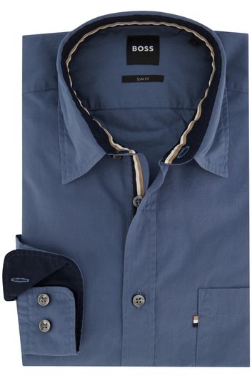 casual overhemd Hugo Boss  blauw effen katoen slim fit 