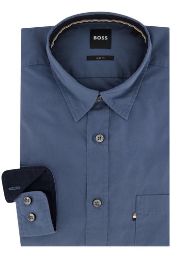 casual overhemd Hugo Boss  blauw effen katoen slim fit 