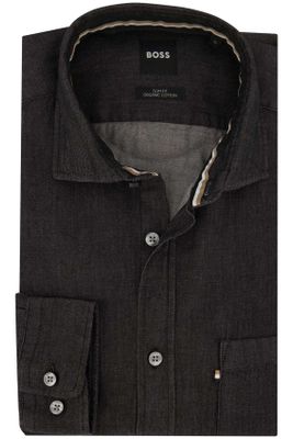 Hugo Boss Hugo Boss casual overhemd slim fit zwart effen katoen