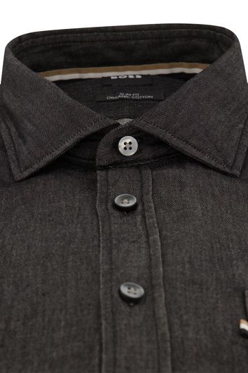 Hugo Boss casual overhemd slim fit zwart effen katoen